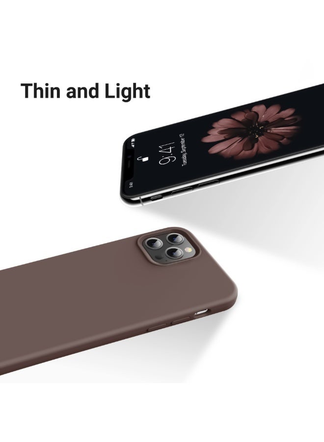 متوافق مع غطاء iPhone 12 Pro Max مقاس 6.7 بوصة، غطاء نحيف من السيليكون السائل، 4 طبقات من المطاط الهلامي الناعم، غطاء حماية للهاتف مقاوم للصدمات مع بطانة من الألياف الدقيقة المضادة للخدش (بني فاتح) - Image 4